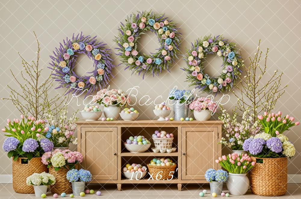 Kate Easter Flower Arch Wreaths Pastel Eggs Cabinet Backdrop Designed by Patty Roberts
