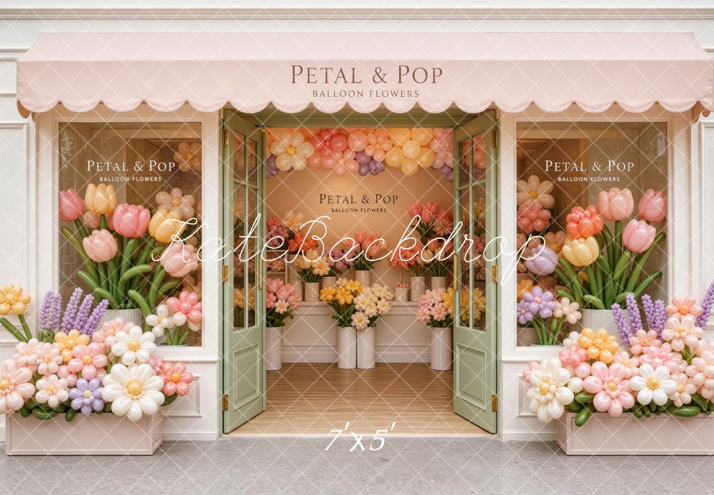 Kate Spring Balloon Flower Shop Storefront Double Doors Printed Backdrop Designed by Ashley Ward