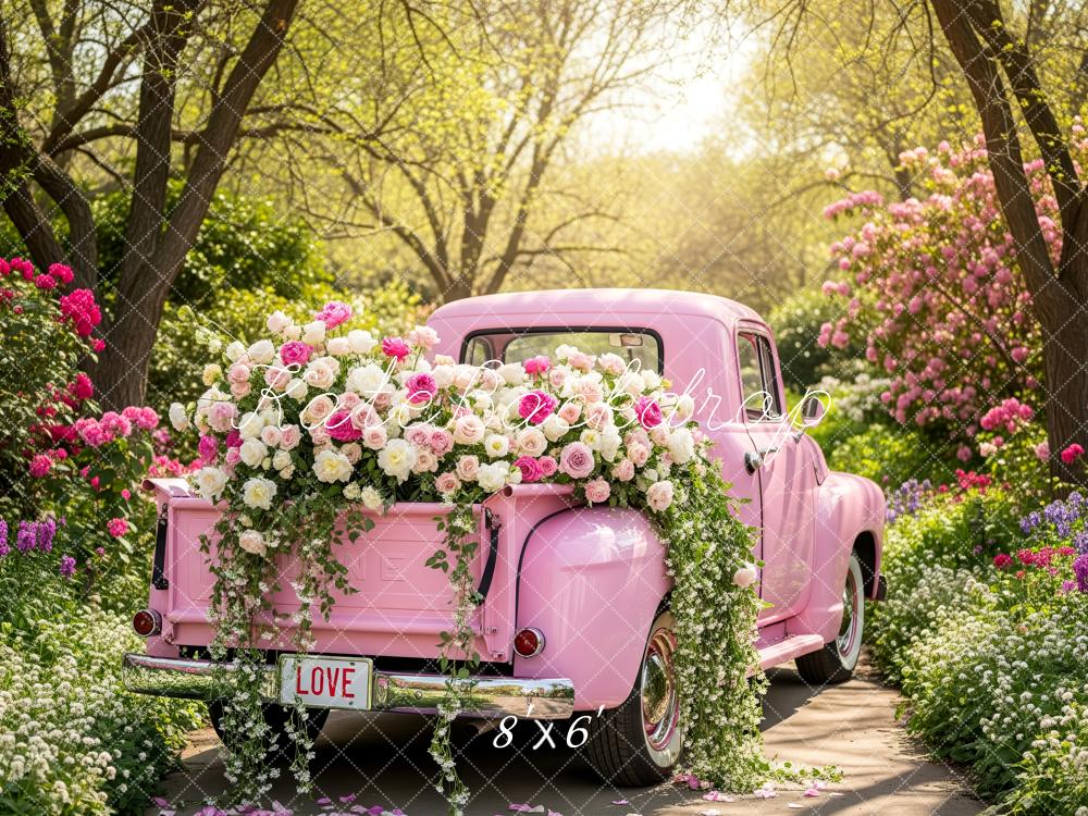 Kate Spring Pink Truck Flower Garden Backdrop Designed by Patty Roberts