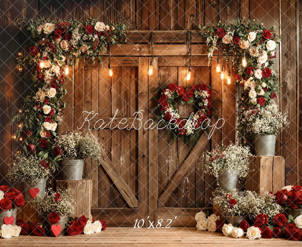Kate Valentines Flower Arch Rustic Wooden Door Roses Backdrop Designed by Emetselch