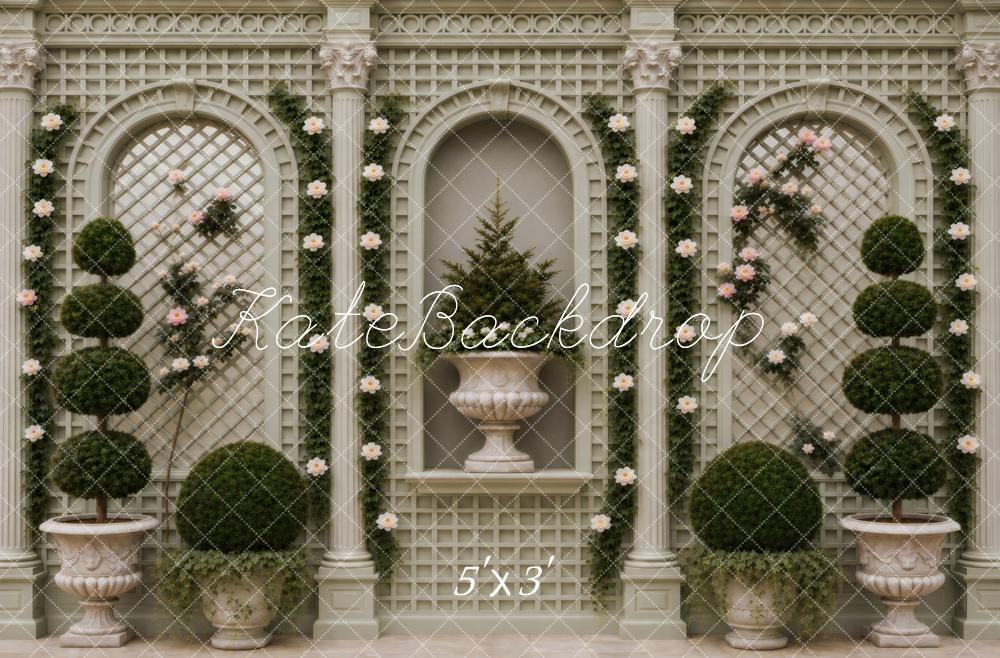 Kate Classic Garden Trellis Arches Topiary Green Printed Backdrop Designed by Vertigo Productions