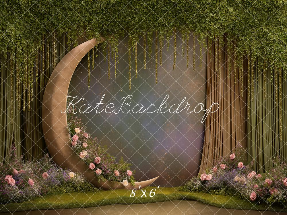 Kate Fantasy Crescent Moon Flowers Greenery Printed Backdrop Designed by Angela Miller