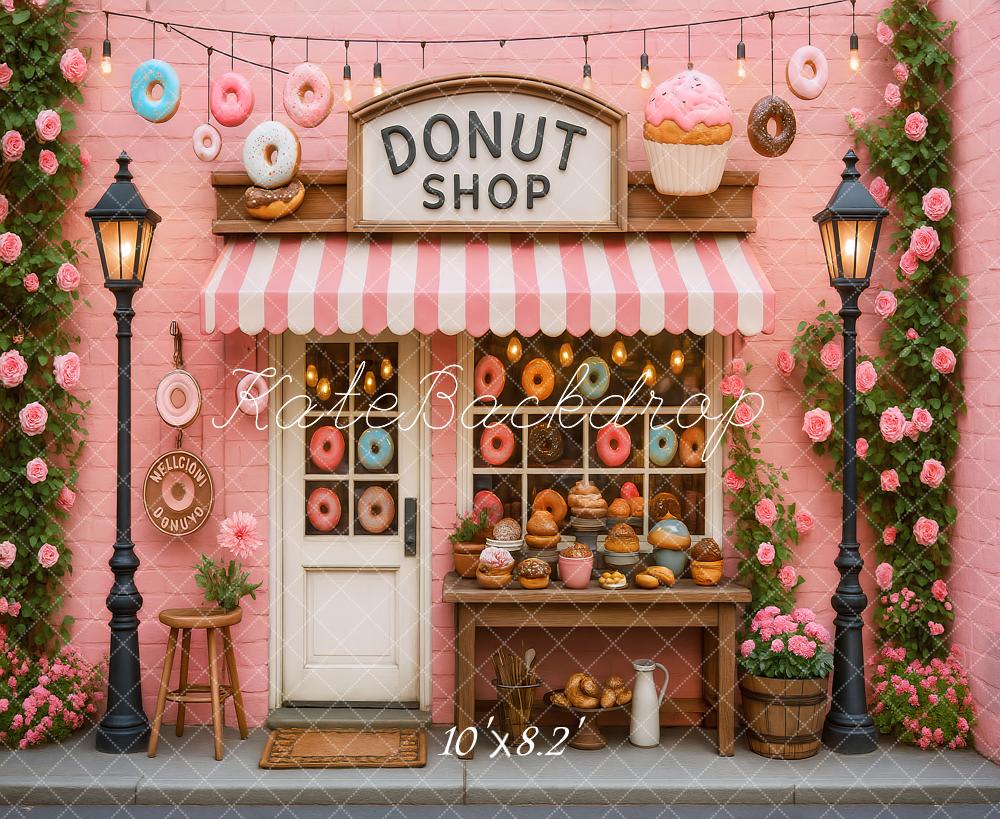Kate Donut Shop Pink Roses Backdrop Designed by Ashley Paul