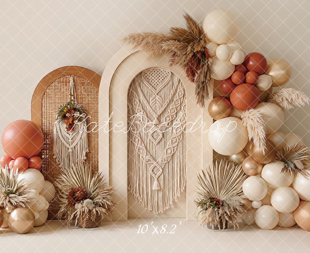 Kate Boho Arch Macrame Balloon Dried Pampas Printed Backdrop Designed by Emetselch