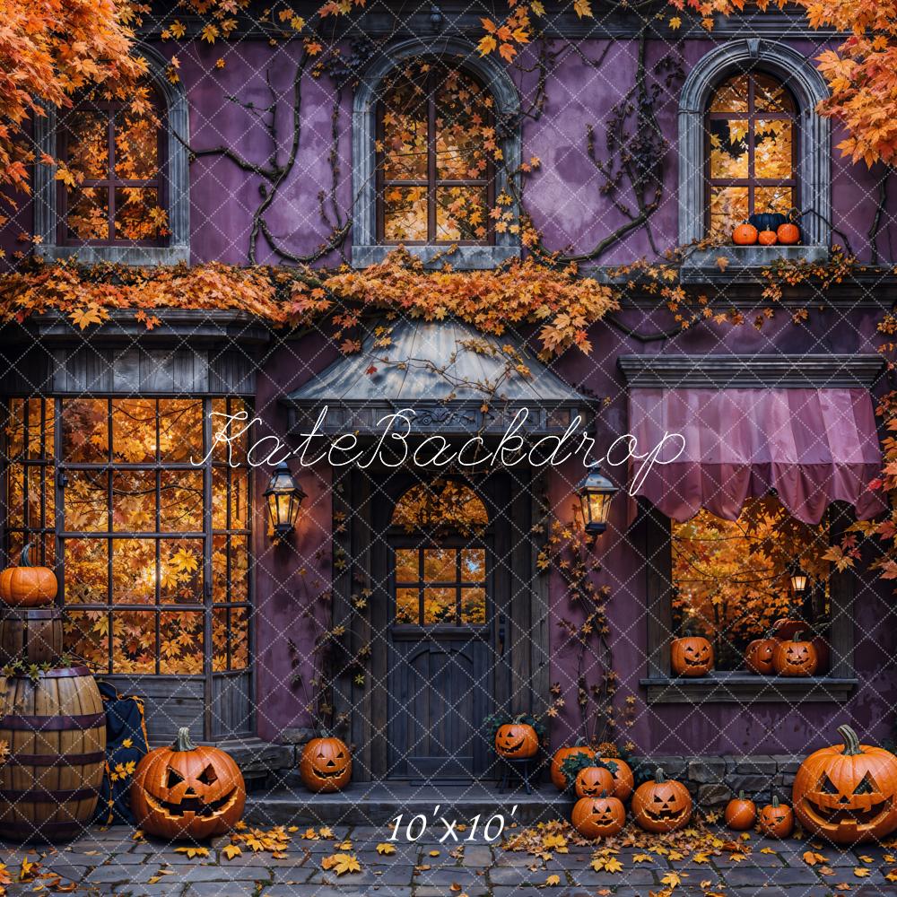 Fondo de calabazas y hojas caídas de Halloween Cottage diseñado por Emetselch