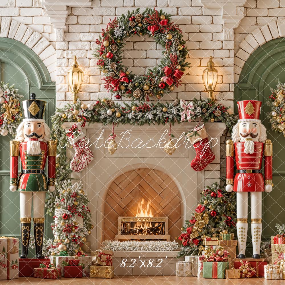 Kate Christmas Nutcracker Fireplace Arched Wall Backdrop Designed by Emetselch