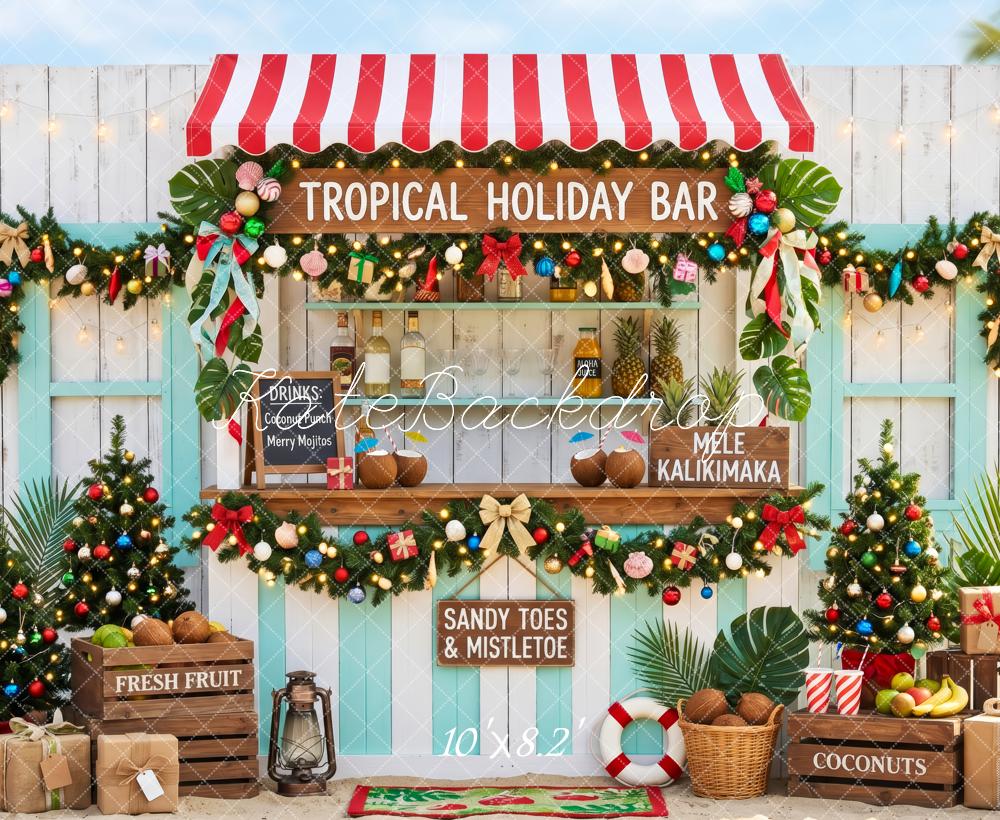 Kate Christmas Beach Tropical Holiday Bar Palm Trees Garland Gifts Printed Backdrop Designed by Patty Roberts