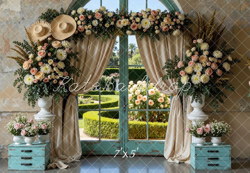 Kate Spring Flower Arch Drapes Garden Window Printed Backdrop Designed by Mini MakeBelieve