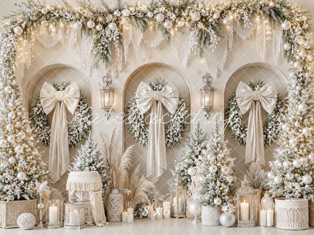 Kate Christmas White Gold Wreath Arch Printed Backdrop Designed by Emetselch