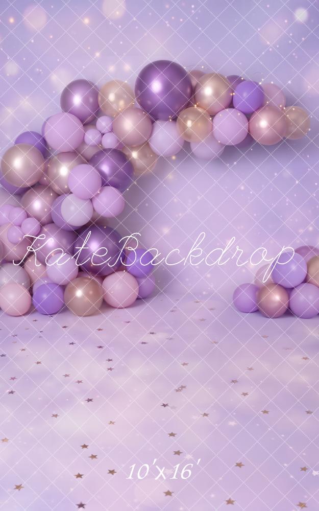 Kate Sweep Cake Smash Purple Balloon Arch Star Floor Printed Backdrop Designed by Emetselch
