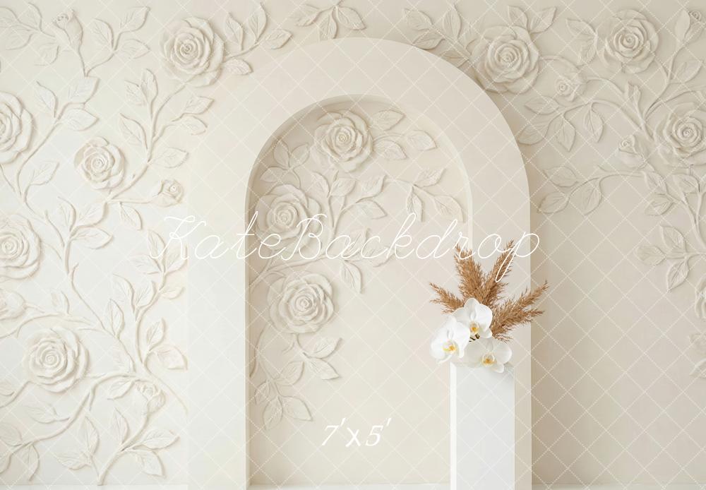 Kate Wedding Ivory Flower Arch Vintage Wall Printed Backdrop Designed by Patty Roberts