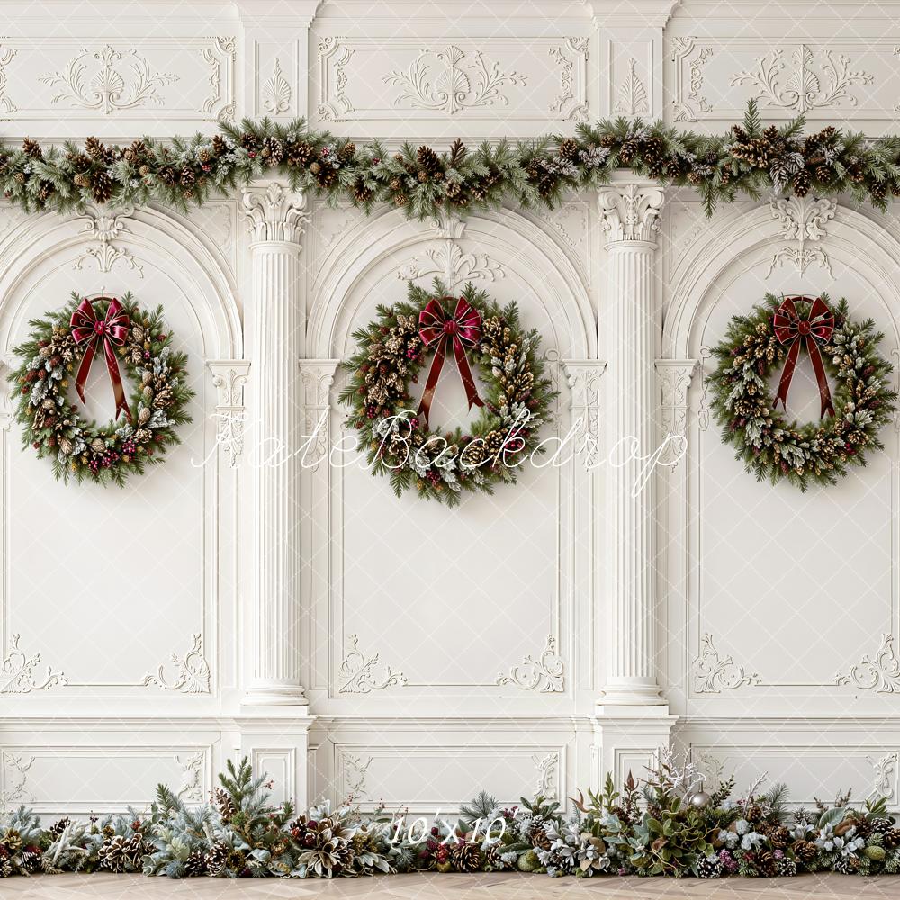Kate Christmas Wreath White Wall Garland Printed Backdrop Designed by Emetselch