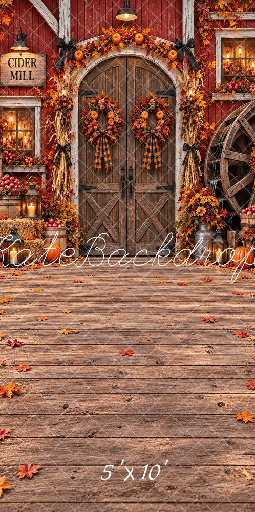 Kate Sweep Fall Cider Mill Pumpkin Barn Door Printed Backdrop Designed by Vertigo Productions