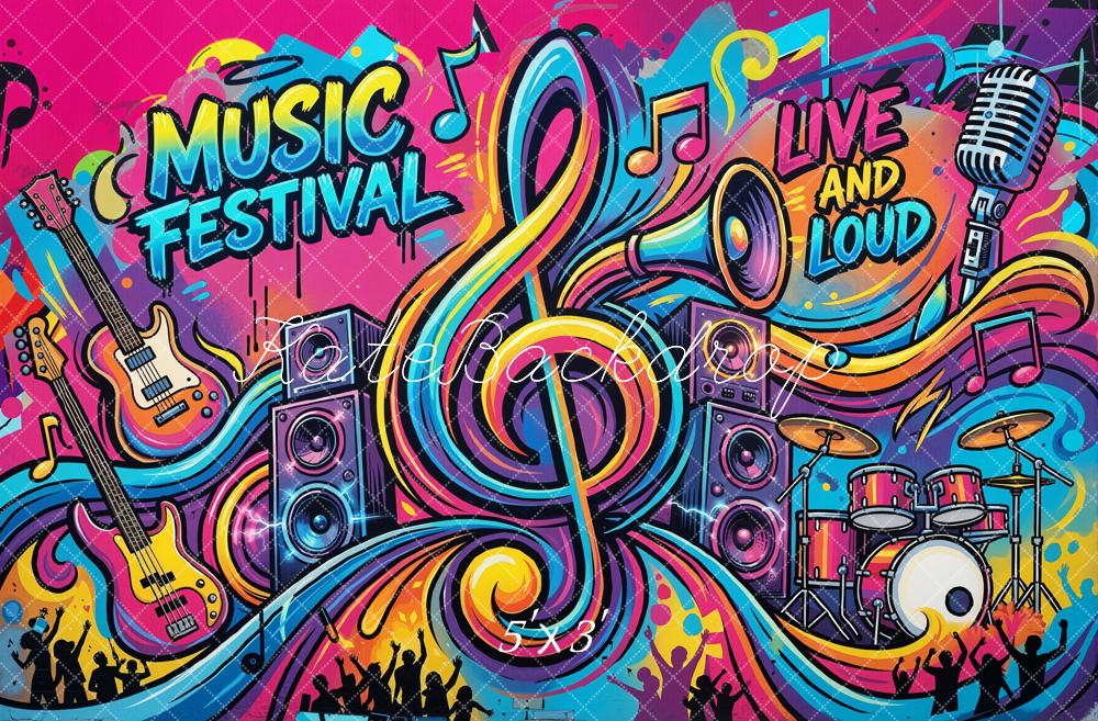 Kate Graffiti Music Festival Guitar Drum Microphone Printed Backdrop Designed by Emetselch