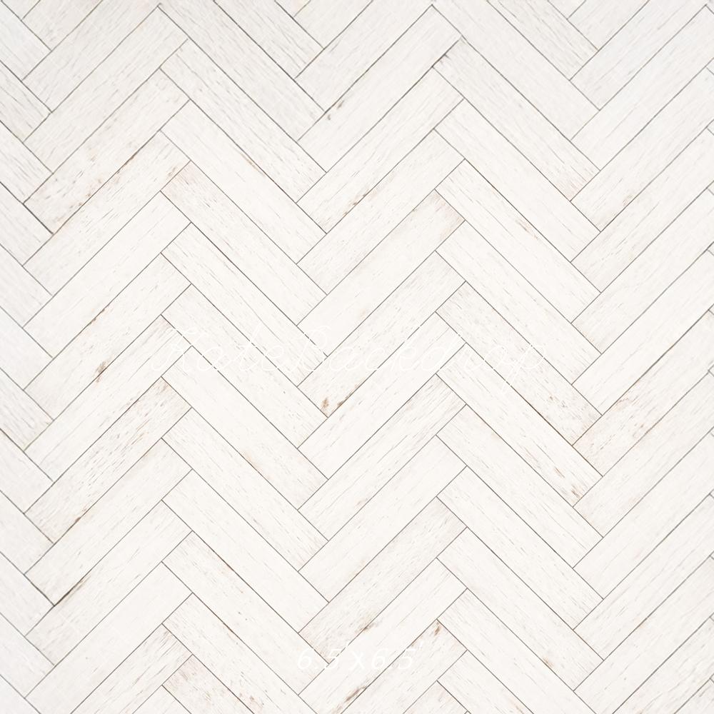 Kate White Herringbone Pattern Wood Floor Printed Backdrop Designed by Mandy Ringe Photography