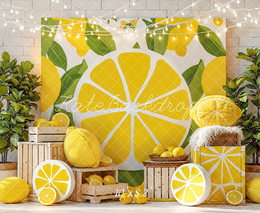 Kate Summer Lemon Slice Crate Greenery Printed Backdrop Designed by Emetselch
