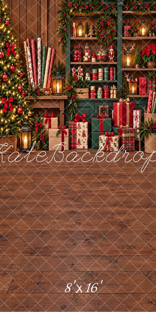 Kate Sweep Christmas Brown Wrapping Cabinet Gift Trees Printed Backdrop Designed by Vertigo Productions