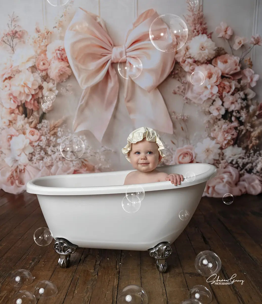 Kate Floral Arch Pink Big Bow Backdrop Designed by Emetselch