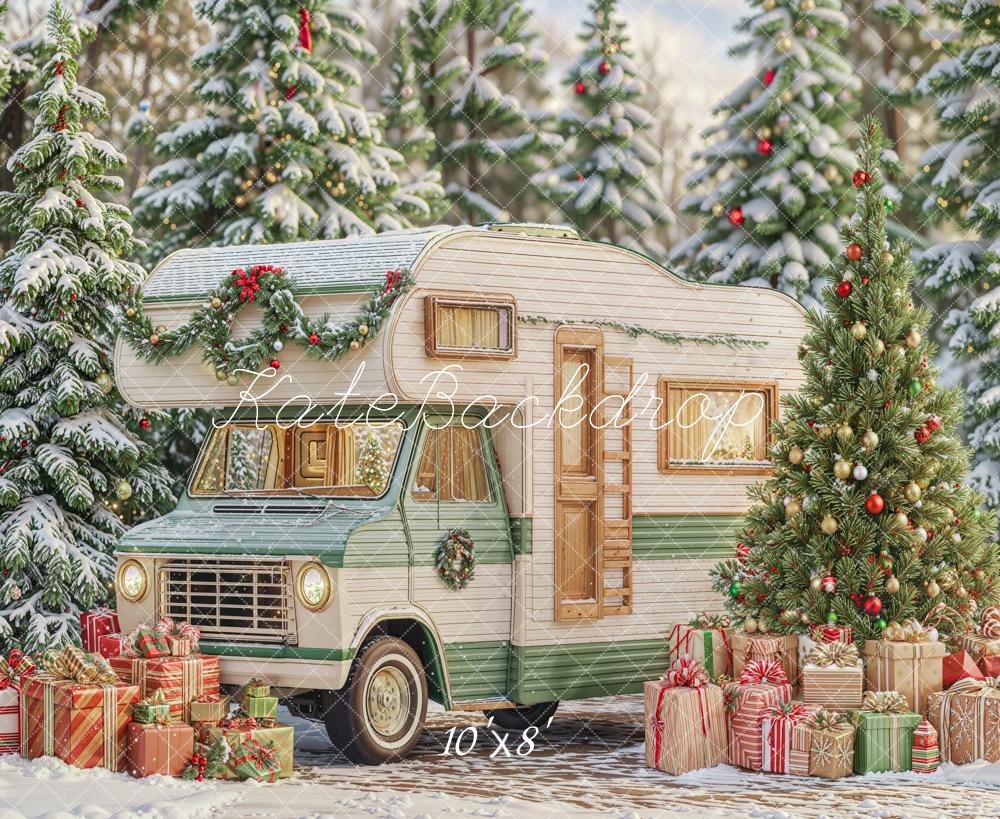 Kate Christmas Tree Camper Gifts Forest Snow Backdrop Designed by Emetselch