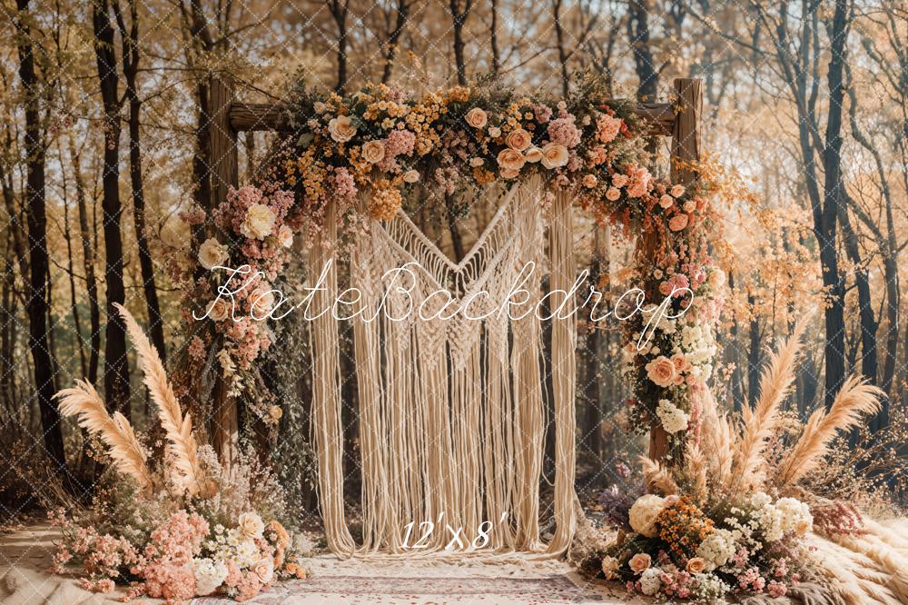 Boho Macrame Flower Arch Forest Foto Achtergrond Designed by Emetselch