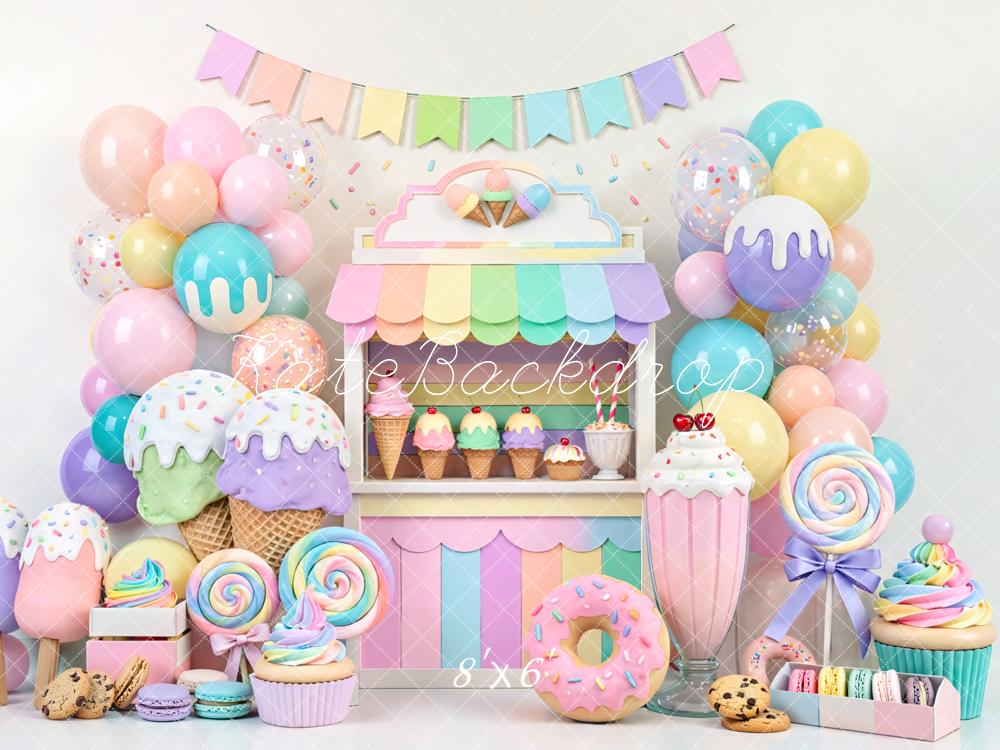 Kate Cake Smash Pastel Ice Cream Candy Dessert Stand Printed Backdrop Designed by Mini MakeBelieve