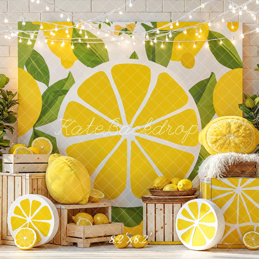 Kate Summer Lemon Slice Crate Greenery Printed Backdrop Designed by Emetselch