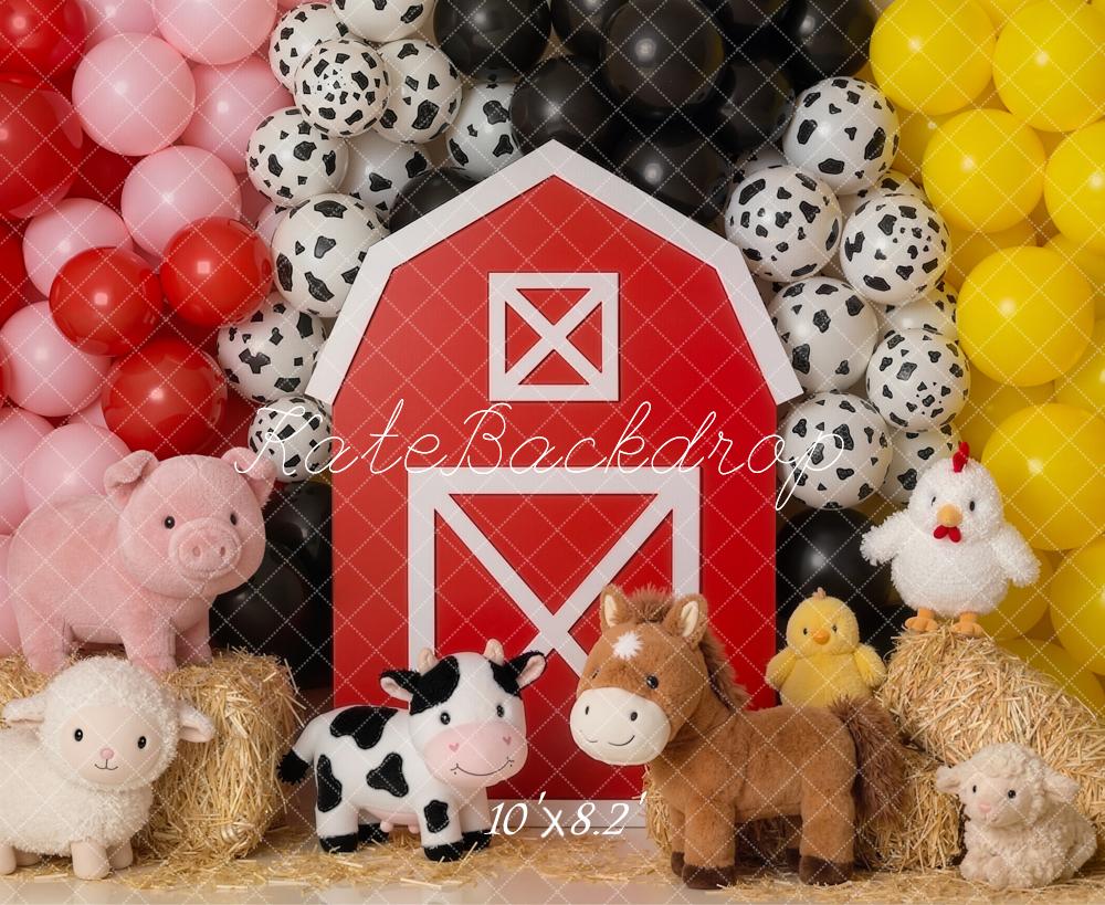 Kate Cake Smash Barn Farm Animals Balloons Printed Backdrop Designed by Emetselch