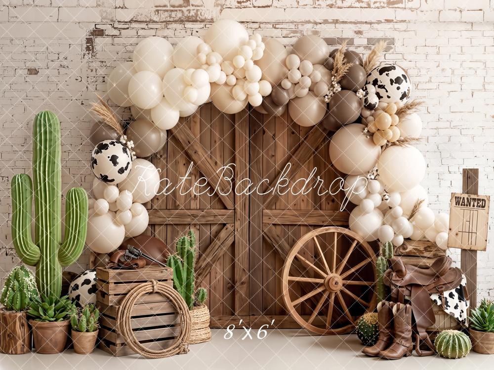 Kate Western Barn Door Cow Print Balloon Arch Cactus Backdrop Designed by Emetselch
