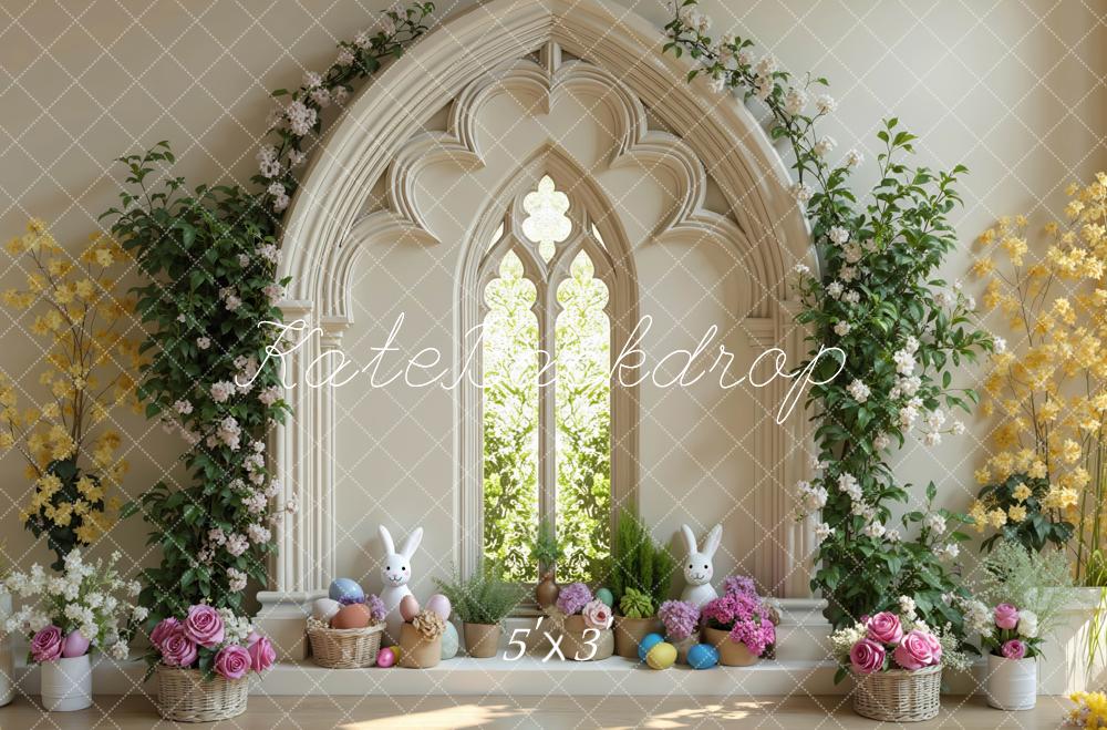 Kate Easter Bunny Floral Arch Eggs Window Backdrop Designed by Mini MakeBelieve