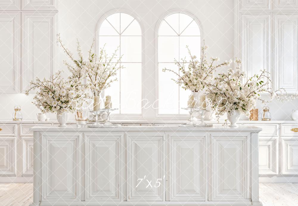 Kate Spring White Kitchen Floral Cabinets Backdrop Designed by Emetselch