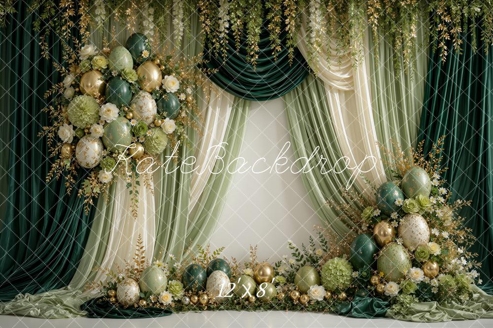 Kate Spring Birthday Floral Luxury Green Drapes Balloons Printed Backdrop Designed by Ashley Ward