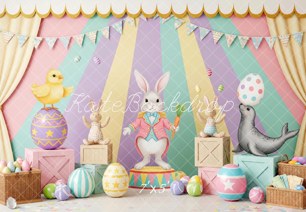 Kate Easter Bunny Circus Pastel Stripes Printed Backdrop Designed by Patty Roberts