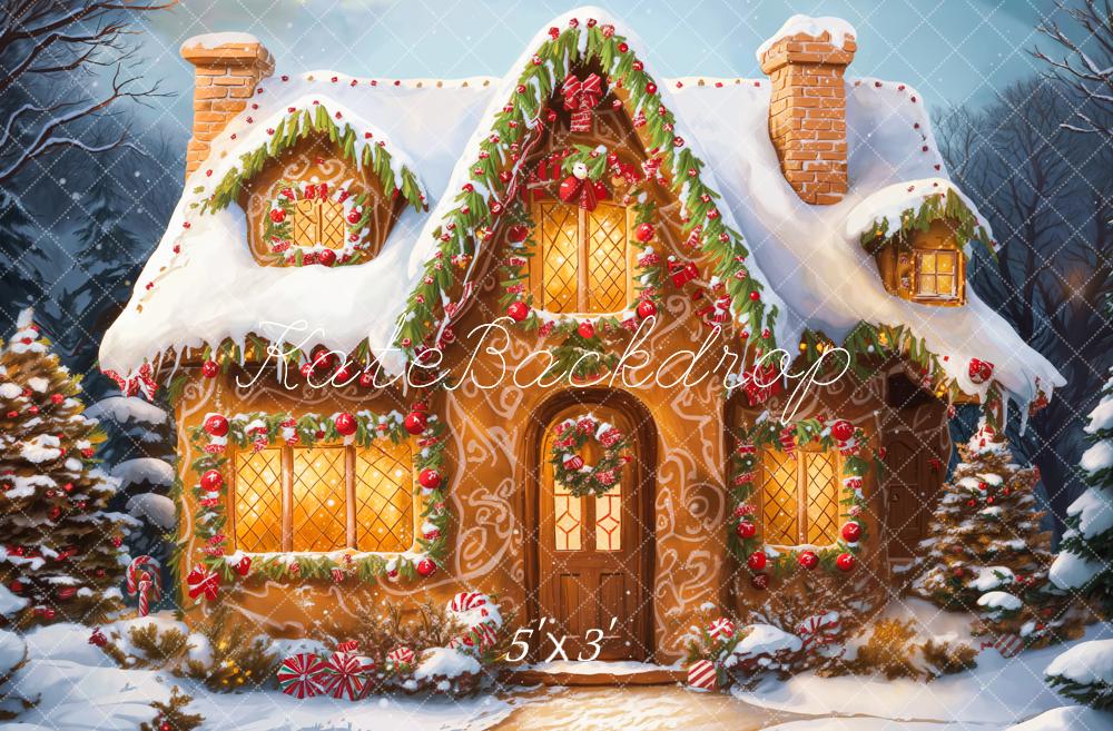 Kate Christmas Cartoon Cabin Snow White Printed Backdrop Designed by Emetselch