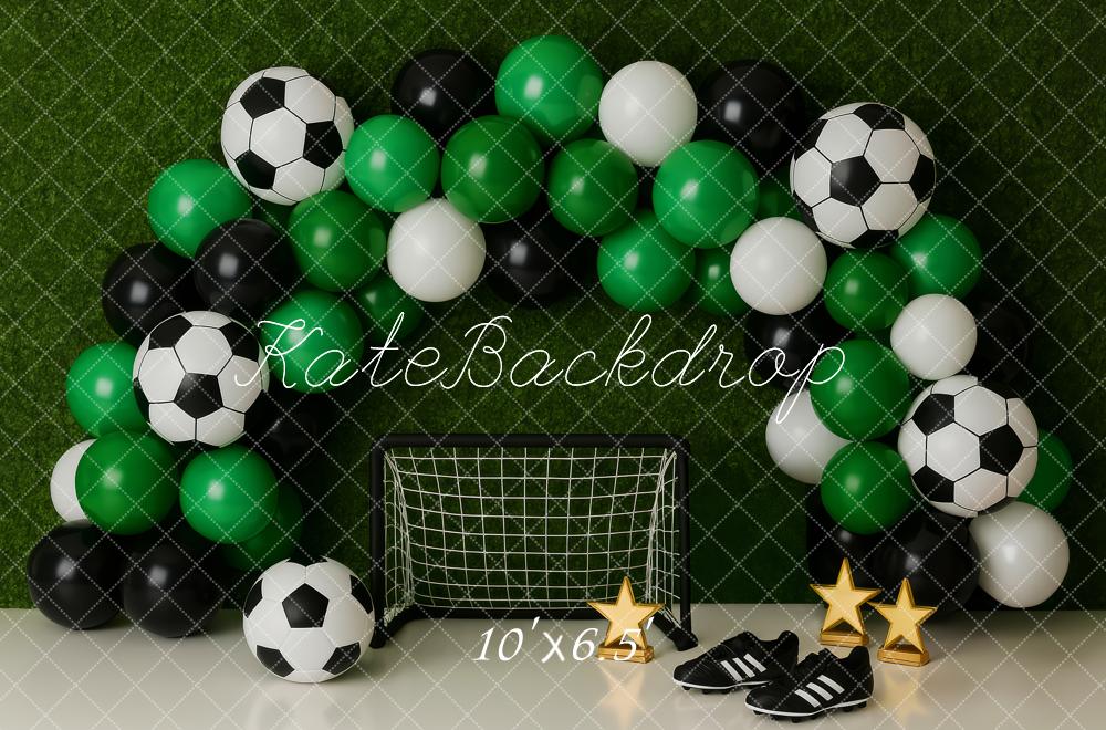 Kate Cake Smash Soccer Balloon Arch Green Backdrop Designed by Patty Roberts