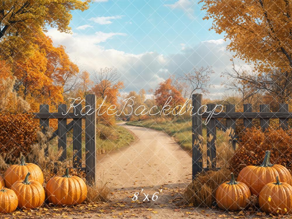 Kate Fall Backyard Pumpkin Pathway Fence Backdrop Designed by Emetselch