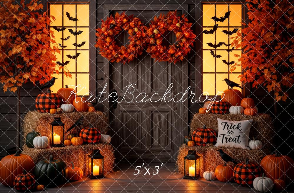 Kate Fall Halloween Pumpkin Lantern Haystack Porch Backdrop Designed by Patty Roberts