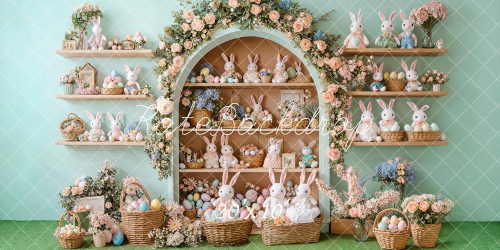 Kate Easter Bunny Flower Arch Cabinet Pastel Eggs Baskets Backdrop Designed by Emetselch