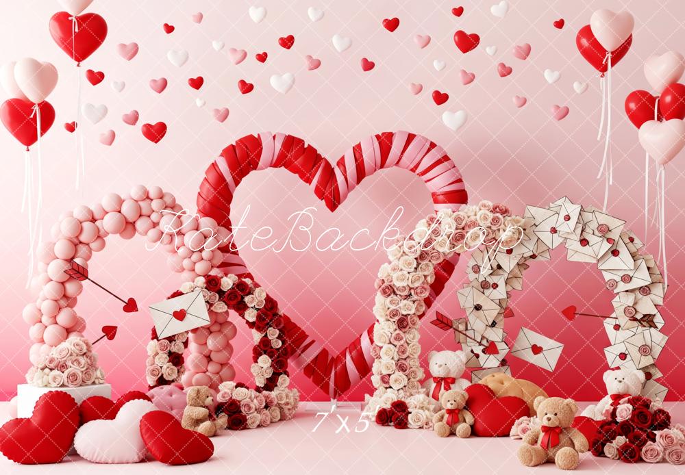 Kate Valentine's Day Heart Balloons Arches Roses Love Letters Printed Backdrop Designed by Patty Roberts