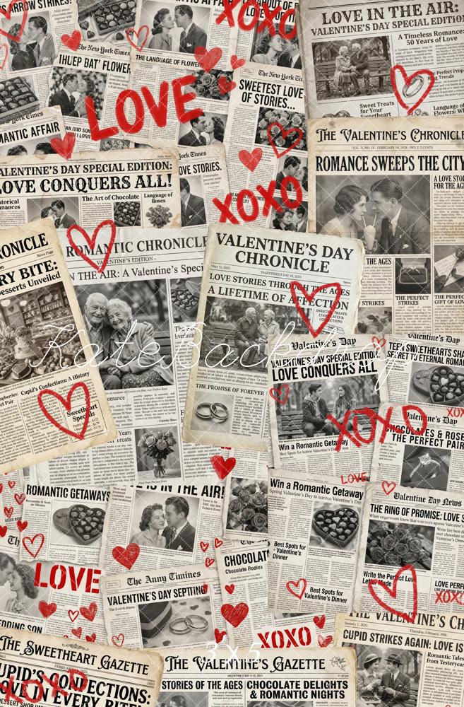 Kate Valentine's Day Newspaper Collage Love Hearts Printed Backdrop Designed by Chain Photography