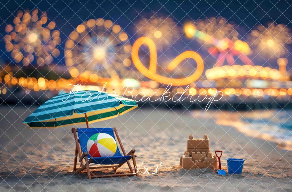 Kate Beach Chair Umbrella Sandcastle Carnival Fireworks Printed Backdrop Designed by Mini MakeBelieve