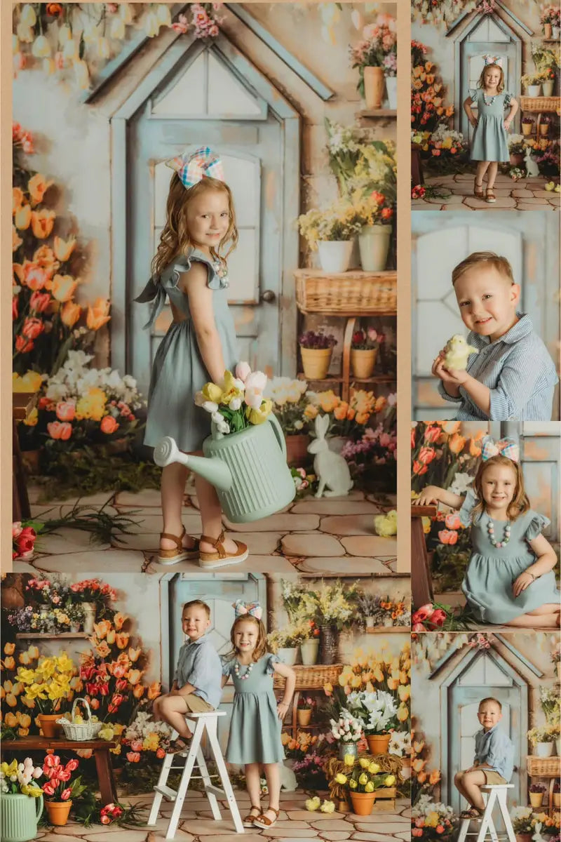 Kate Spring Flowers Tulips Greenhouse Printed Backdrop Designed by Emetselch