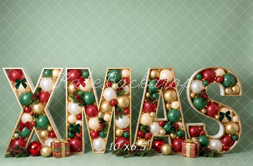 Kate Christmas XMAS Ballons Letters Green Printed Backdrop Designed by Patty Roberts