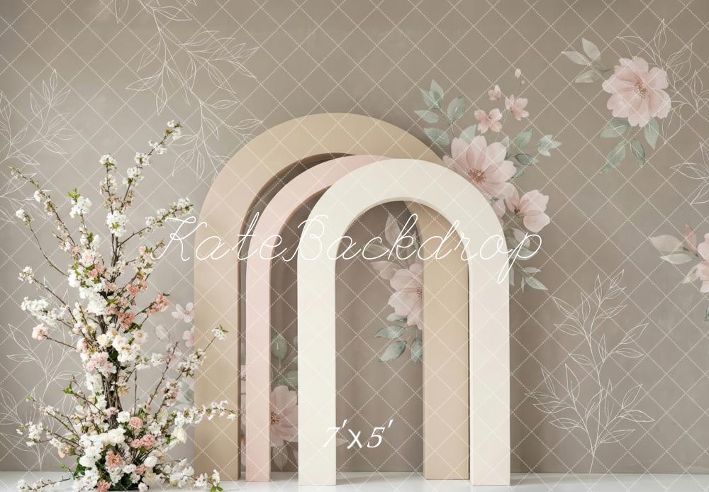 Kate Mother's Day Neutral Flower Arch With Blossoms Printed Backdrop Designed by Patty Roberts