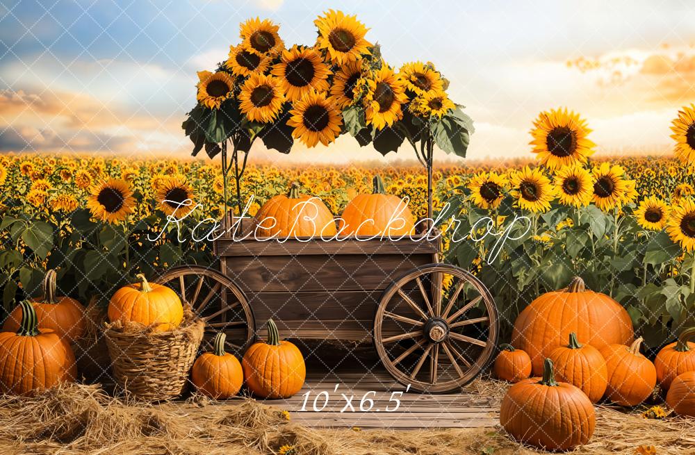Kate Fall Sunflowers Pumpkins Cart Backdrop Designed by Emetselch