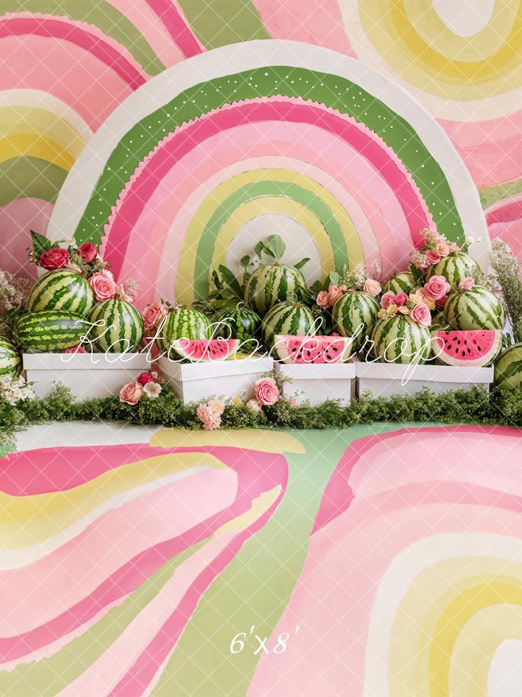 Kate Cake Smash Summer Watermelon Floral Watercolor Backdrop Designed by Emetselch