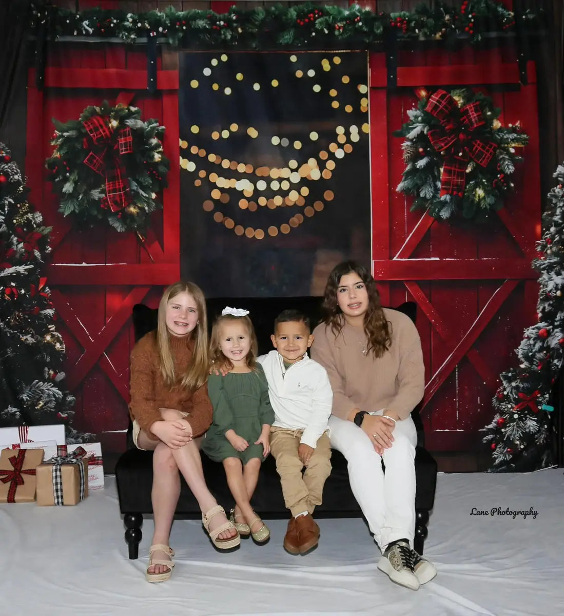 Kate Christmas Night Red Barn Door Backdrop Designed by Emetselch