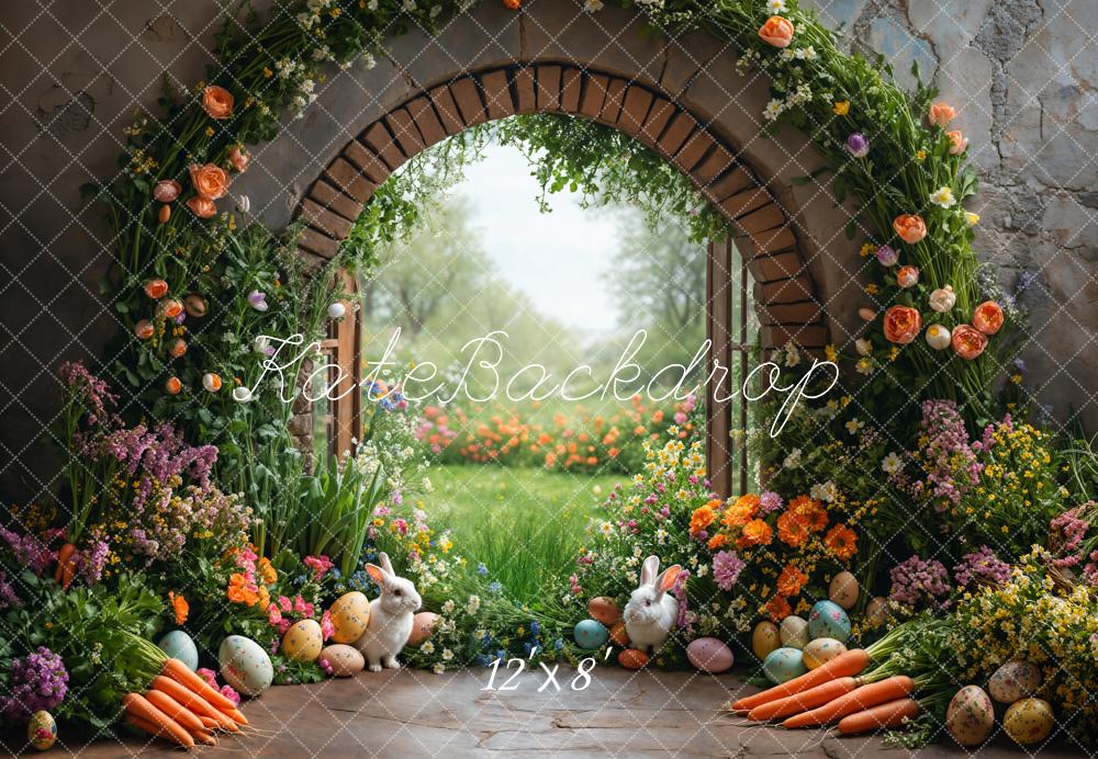 Kate Easter Bunny Flower Arch Carrot Garden Printed Backdrop Designed by Emetselch
