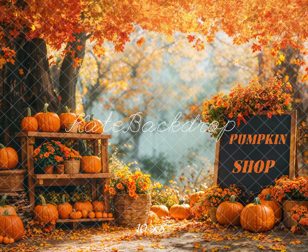 Fall Pumpkin Stand Forest Maple Leaves Foto Achtergrond Designed by Emetselch