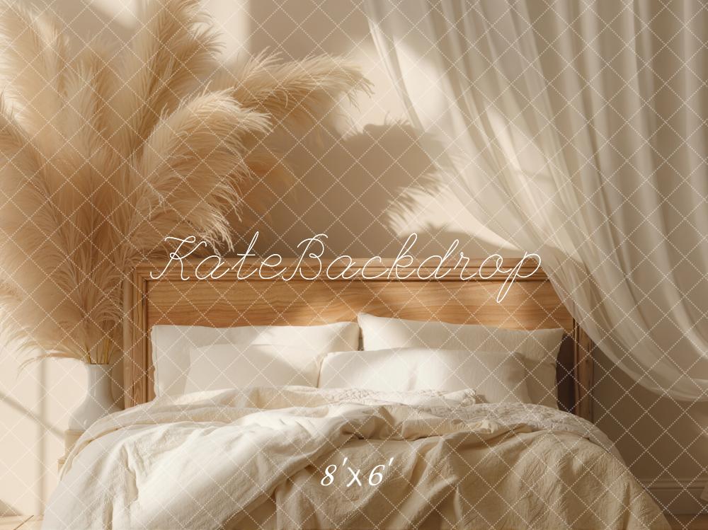 Kate Boho Bed Headboard Pampas Grass Curtain Neutral Backdrop Designed by Emetselch
