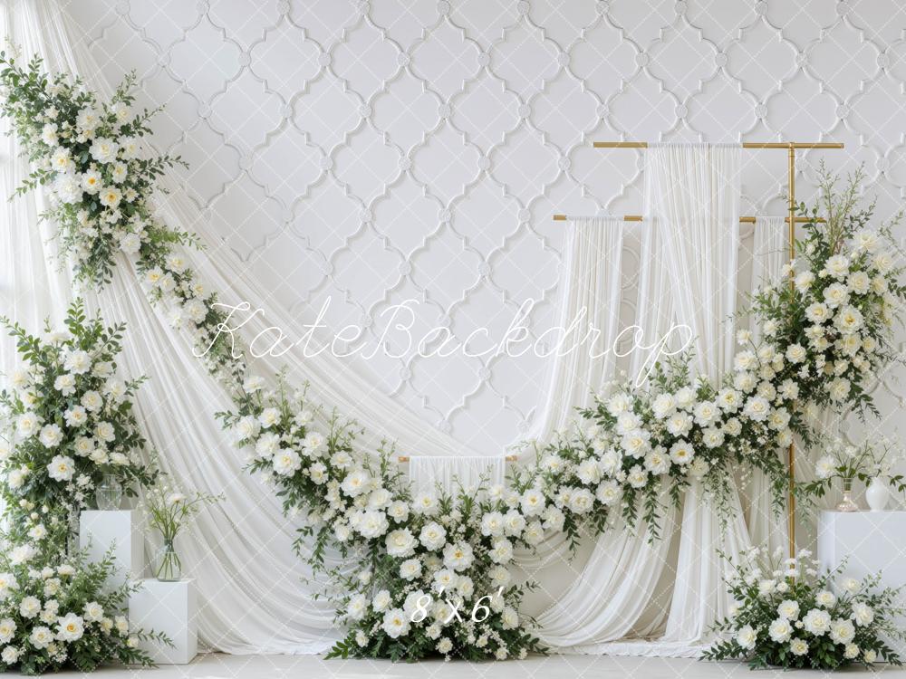 Kate Spring Elegant White Flower Arch Drapes Printed Backdrop Designed by Mini MakeBelieve